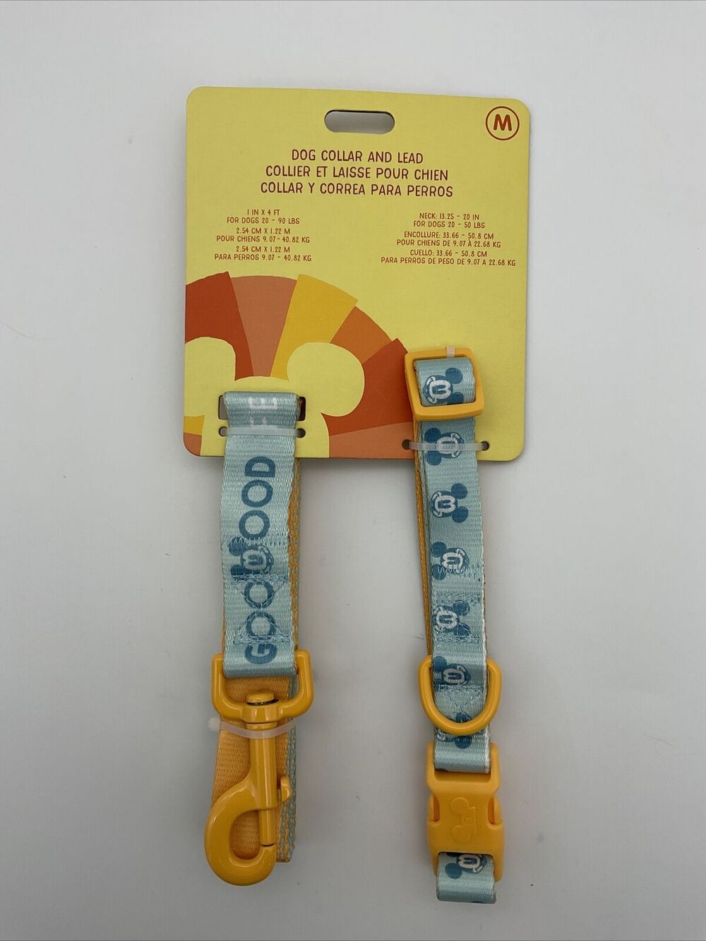 Disney Parks Mickey Mouse Dog Collar And Lead GOOD FEELING Yellow Blue Medium